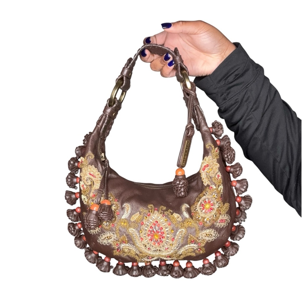 Embroidered Brown Handbag